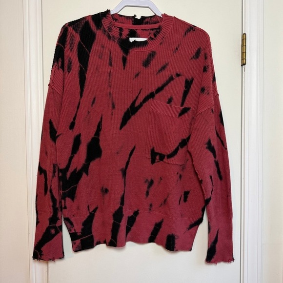 pistola Sweaters - Pistola Red Black Tie Dye Knit Sweater Pullover Long Sleeve Crew Neck Pocket S